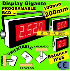 15e2- Display GIGANTE 4 Digitos 100mm, BCD. Programable. IP65